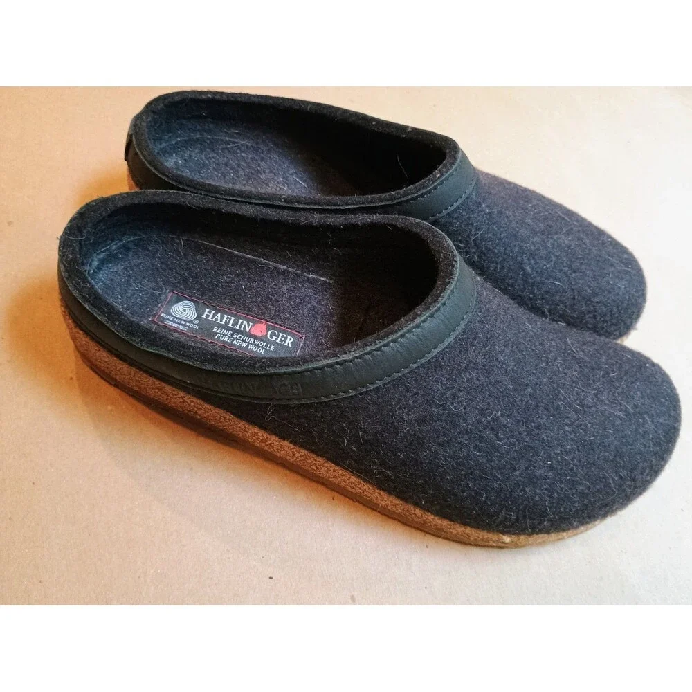 Haflinger Men’s GRIZZLY Charcoal Gray Wool Clogs Slippers Size 43 US Sz 10